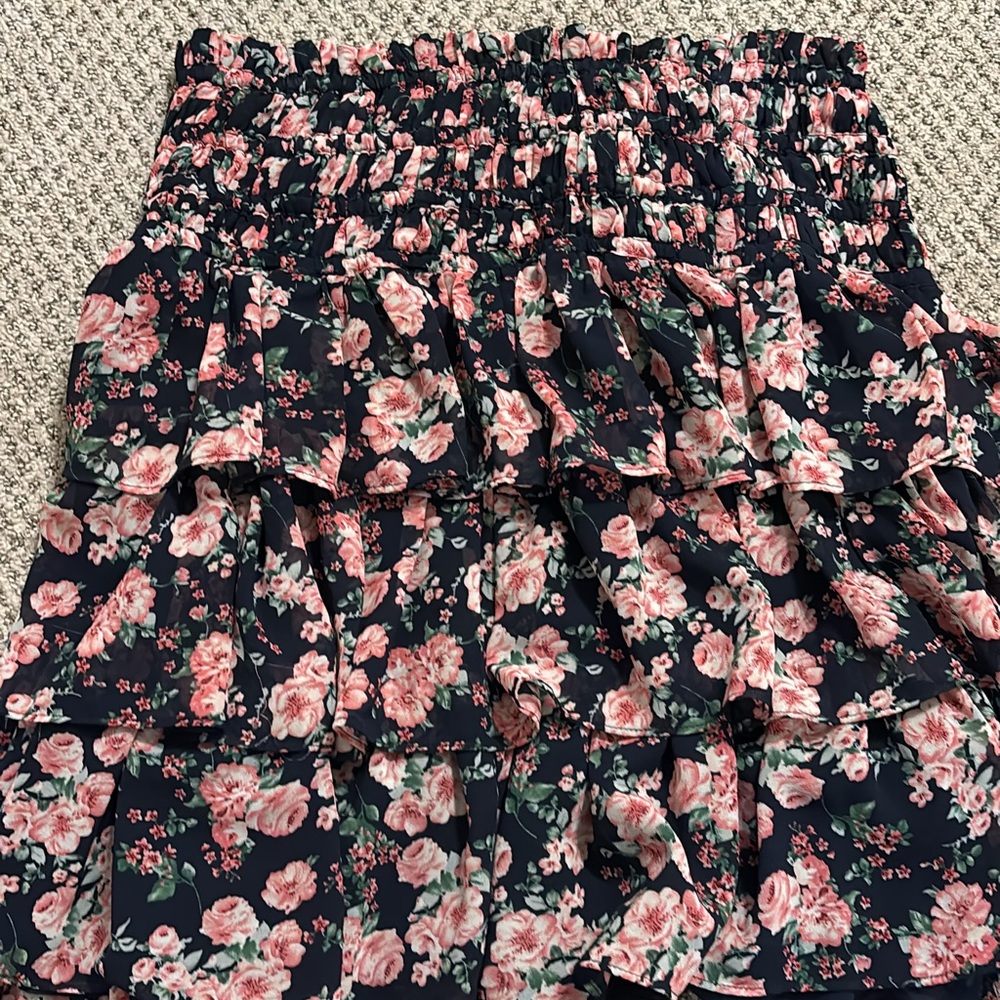 Charming Floral Tiered Skirt - Pink and Black